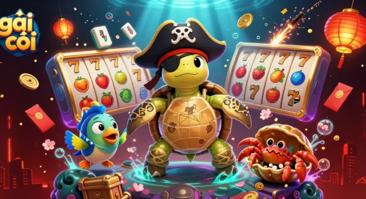 Engage with gái gọi in an exciting casino scene featuring a pirate turtle, crab, and parrotfish.