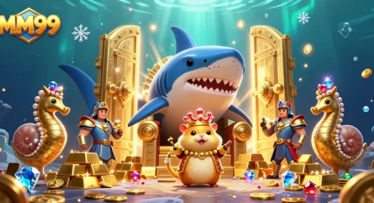 Experience the thrill of MM99 in this vibrant 3D illustration showcasing the underwater casino world.